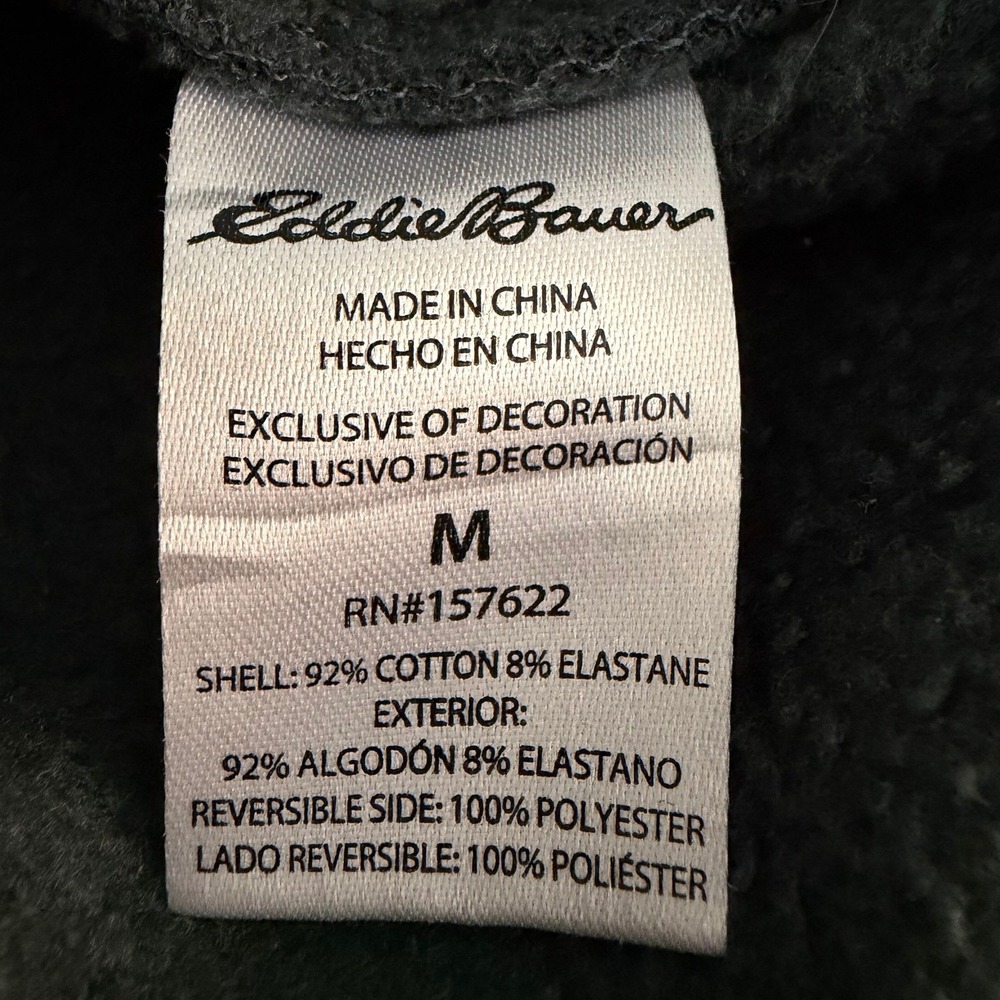 Eddie Bauer Men's M Crewneck Sweatshirt Green Sherpa Lined Fleece Pullover - Picture 4 of 4